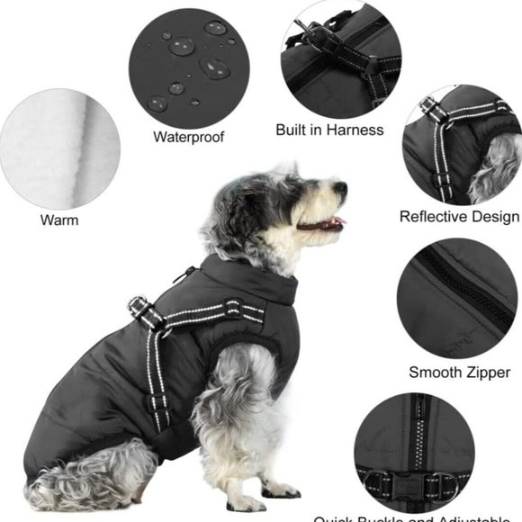 GYUZH DOG COAT JACKET XXLarge Fleece Waterproof Reflective Harness black NWT - Picture 1 of 5